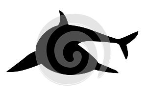 Black silhouette shark giant apex predator cartoon animal design flat vector illustration isolated on white background