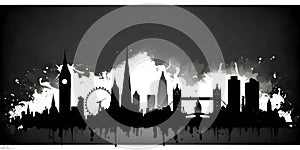 Black silhouette of skylines of london on white background