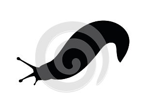 Black silhouette slug cartoon animal design flat vector illustration isolated on white background