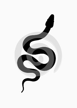 Black silhouette snake. Isolated symbol or icon snake on white background. Abstract sign snake. Vector illustration