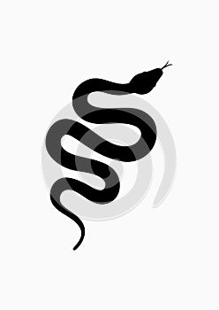 Black silhouette snake. Isolated symbol or icon snake on white background. Abstract sign snake. Vector illustration