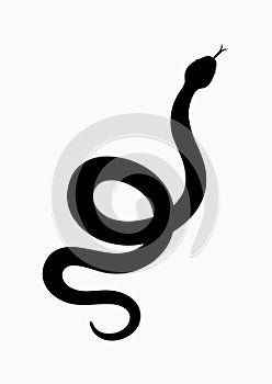 Black silhouette snake. Isolated symbol or icon snake on white background. Abstract sign snake. Vector illustration