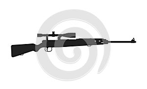 Black silhouette of sniper rifle. Isolated retro weapon. Gun of hunter. Police and army carabin icon