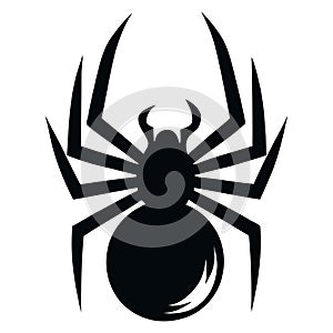 black silhouette spider icon isolated on white background. Top,side and front view