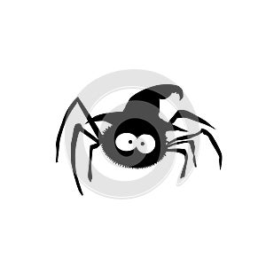 Black silhouette of spider in witch hat isolated on white