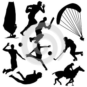 Black silhouette of sports activity vector set