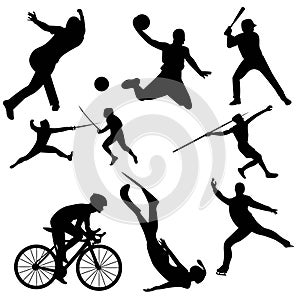 Black silhouette of sports activity vector set