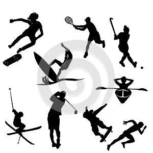 Black silhouette of sports activity vector set