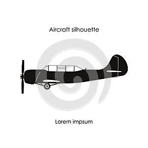 Black silhouette of a sports plane on a white background. Isolated image