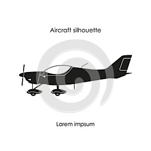 Black silhouette of a sports plane on a white background. Isolated image.
