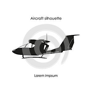 Black silhouette of a sports plane on a white background. Isolated image