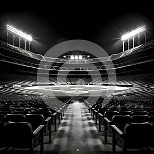 Black silhouette of a stadium on dark background