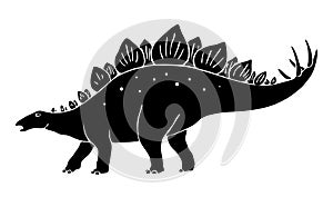 Black silhouette of a stegosaurus on a white background