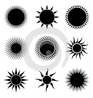 Black silhouette of sun icons