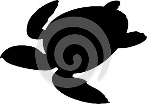 Black silhouette of swimming sea turtle