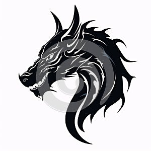 Black silhouette, tattoo of a dragon on white background. Vector