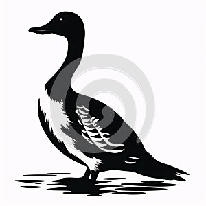 Black silhouette, tattoo of a duck on white isolated background. Vector