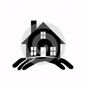 Black silhouette, tattoo of a hause on white background. Vector