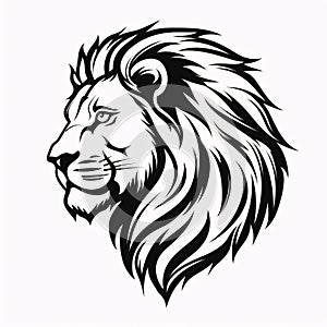 Black silhouette, tattoo of a head of a lion, tiger on white background. Vector