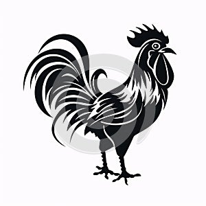 Black silhouette, tattoo of a hen, rooster on white background. Vector
