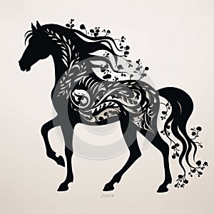 Black silhouette, tattoo of a horse on white background. Vector