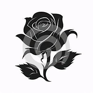 Black silhouette, tattoo of a rose on white isolated background. Vector