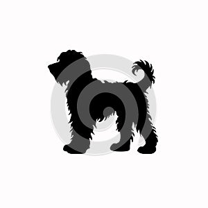 Black silhouette, tattoo of a small dog on white isolated background. Vector