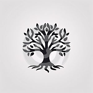 Black silhouette, tattoo of a tree on white background. Vector