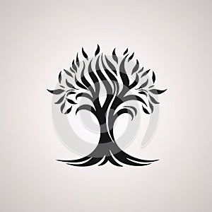 Black silhouette, tattoo of a tree on white isolated background. Vector