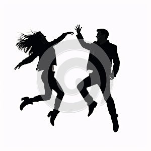 Black silhouette, tattoo of a woman and man in jump on white isolated background. Vector