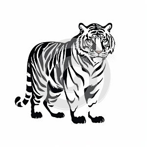 Black Silhouette Tiger Illustration: Vector Clipart Logo Style