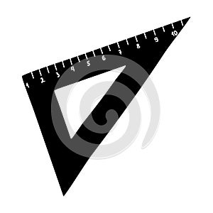 Black silhouette of triangular ruler, glyph icon flat vector