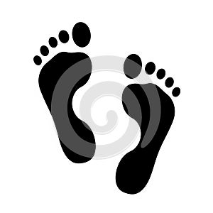 Black Silhouette of Two Human Footprints Facing Forward on a White Background footstep track