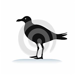 Black Silhouette Of Upright Seagull On White Background