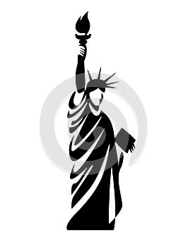 Black silhouette vector illustration of the Statue of Liberty, New York