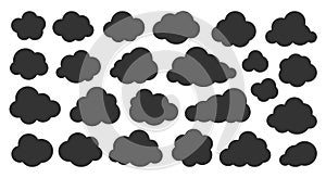Black silhouette weather, cloud storage icon set