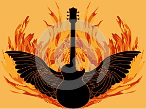 Winged Dark Angel Guitar With Flames