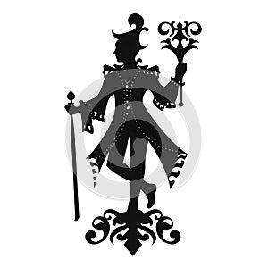 Black silhouette of a wizard on white background
