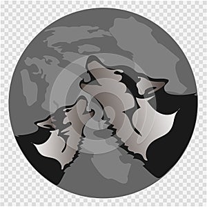 The black silhouette of a wolf on a background of the moon. The wolf howls. Vector illustration