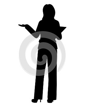 Black silhouette of a woman giving presentation, Successful female business addressing a seminar