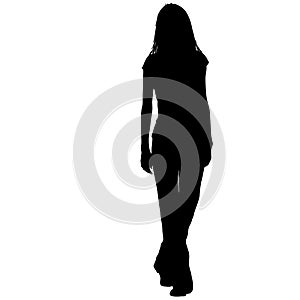 Black silhouette woman standing, people on white background