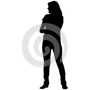 Black silhouette woman standing, people on white background