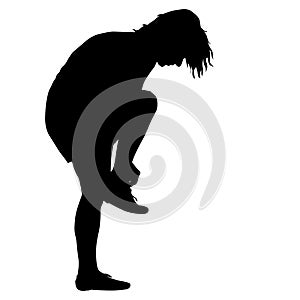 Black silhouette woman strikes up shoelace, people on white background