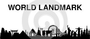 Black silhouette world landmark white background