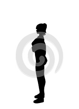 Black silhouette of a young cute girl with double ponytail wearing sweater and short