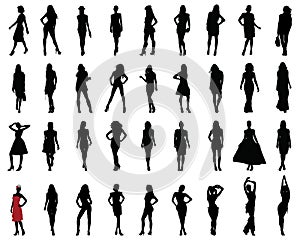 Black silhouettes of beautiful girls