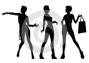 Black silhouettes of beautiful women