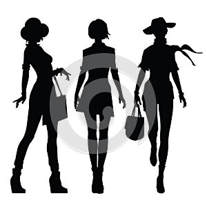 Black silhouettes of beautiful women