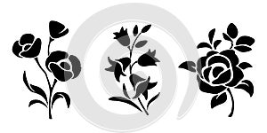 Black silhouettes of flowers. Vector illustration.