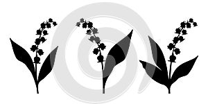 Black silhouettes of lily of the valley flowers. Vector illustration.